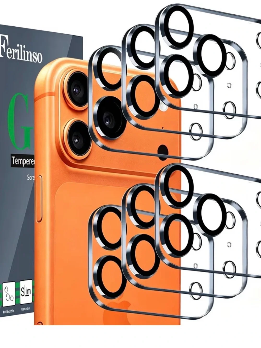 Includes 6 lens protectors, Sapphire 9H+ Glass - Clear Black Accent